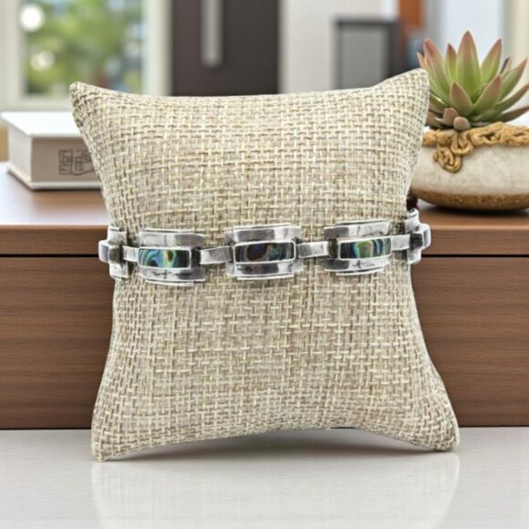 Vintage Taxco Mexico Sterling & Abalone Clasp Bracelet Signed - Picture 2 of 8